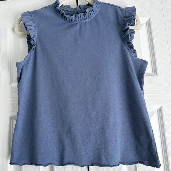 CeCe Sleeveless Top Size S Blue Ruffe Neck and Shoulders Everyday Wear - Picture 1 of 8